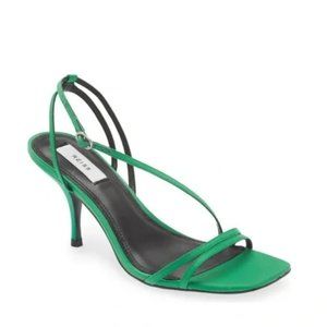 NWT Reiss Bali Strappy Satin Green Heeled Open Toe Sandals Size 10.5